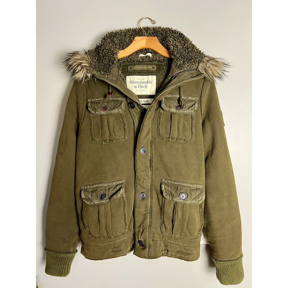 Abercrombie & Fitch Indian Pass Hooded Coat Mens M Muscle Army Green Grunge
